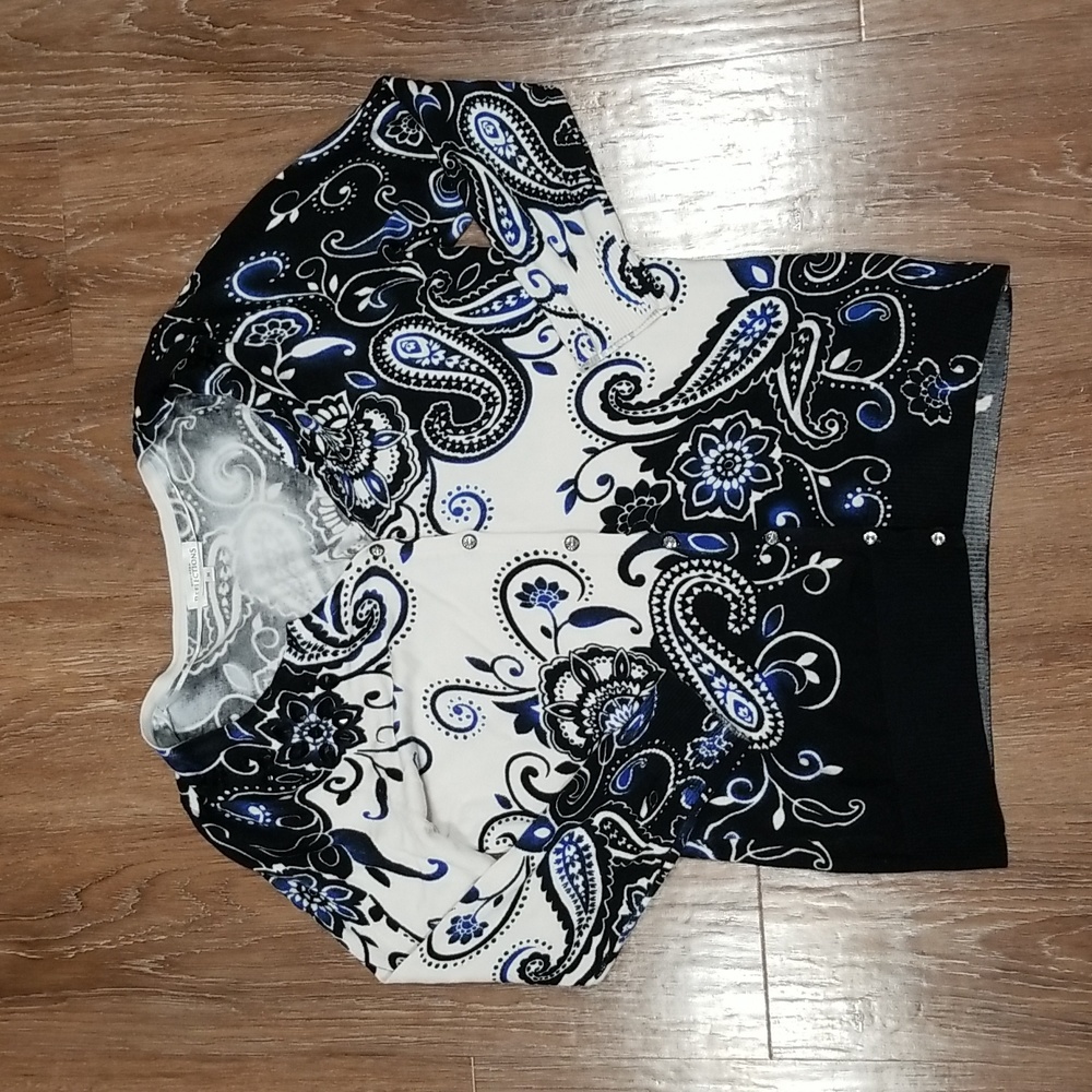 (M) Northern Reflections Paisley Print Colorful Bejeweled Buttons Cardigan
